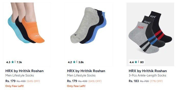 Myntra Hrx Shocks Pack Of 3 Starts 179link