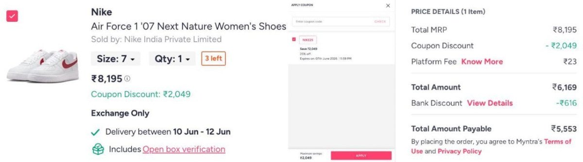 Myntra Extra 25 On Nike Jordans Air Force Dunks Apply Code Nike25 Extra 10 With Hdfc Cc