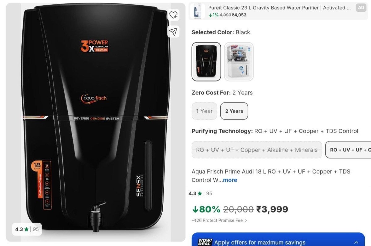 Loottt Fasttt Prime Audi Water Purifier 18lonly 3999 Large Capacity Storage