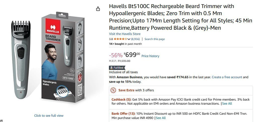 Havells Beard Trimmer 699