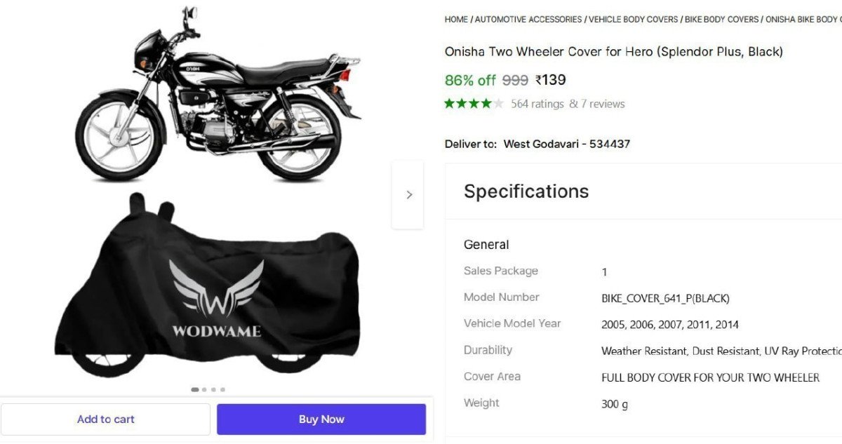 Two Wheeler Cover For Hero (splendor Plus Black) 139