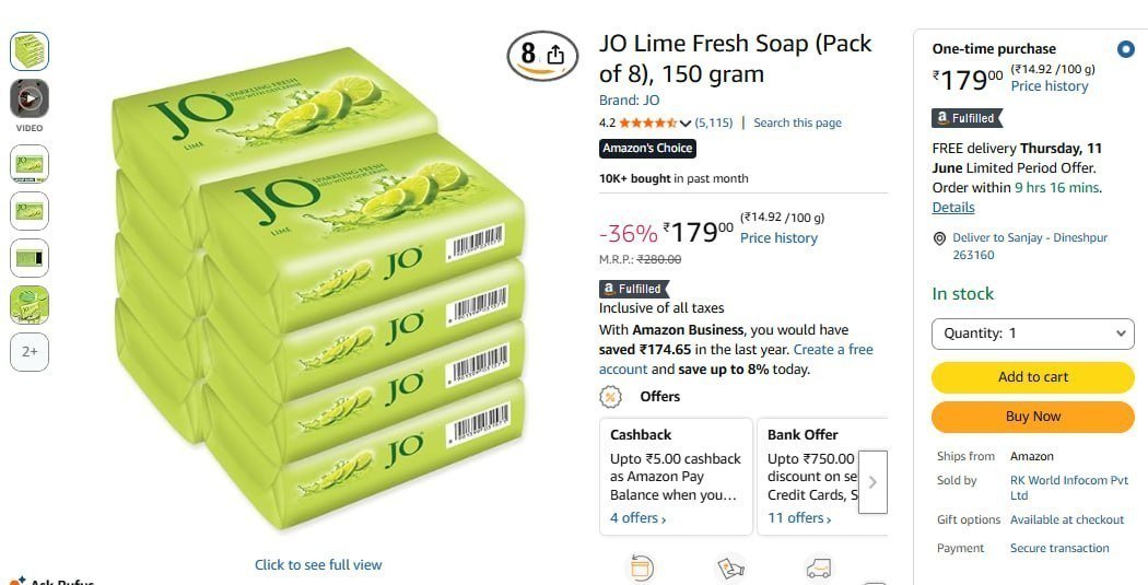 Jo Lime Fresh Soap 150g (pack Of 8) 179