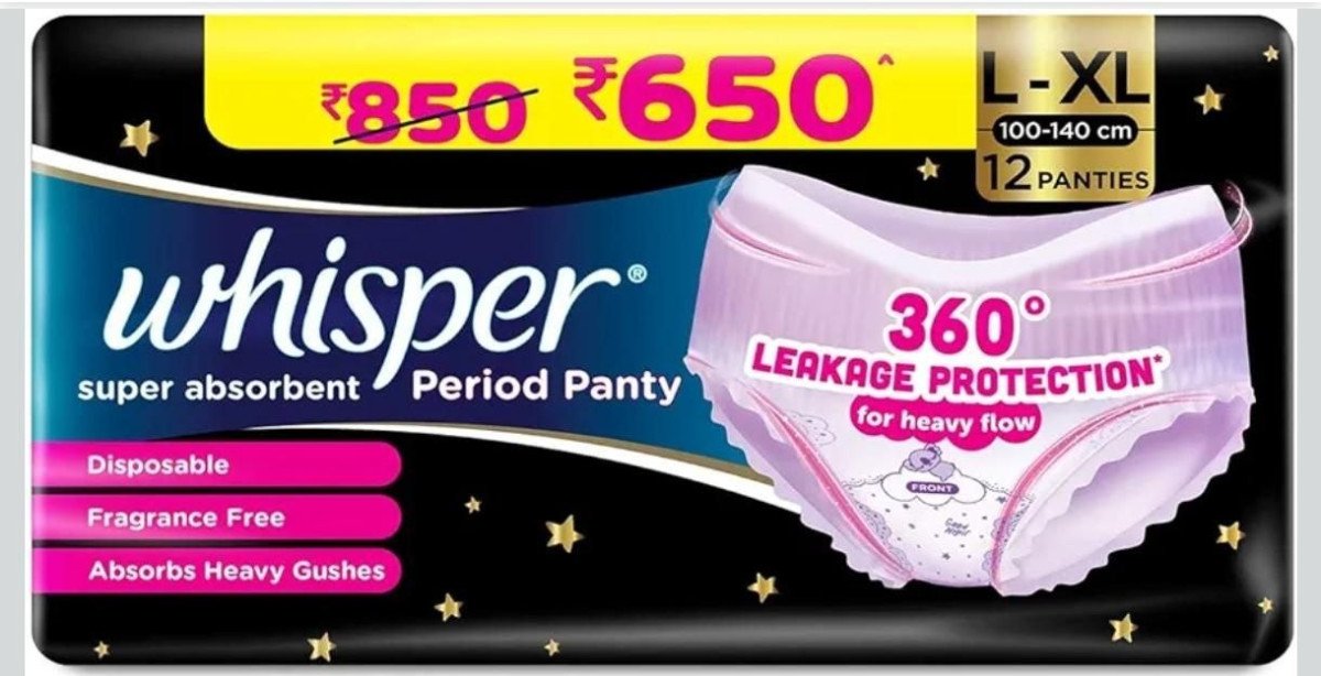 Whisper Super Absorbent Period Panty 12 L-xl Pants 360 Degree Leakage Prote