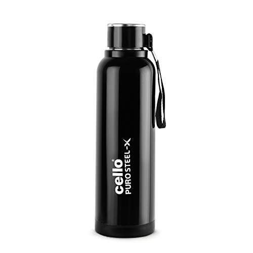 Cello Puro Steel-x Benz 900 Inner Steel Insulated Water Bottle 900 Ml Black