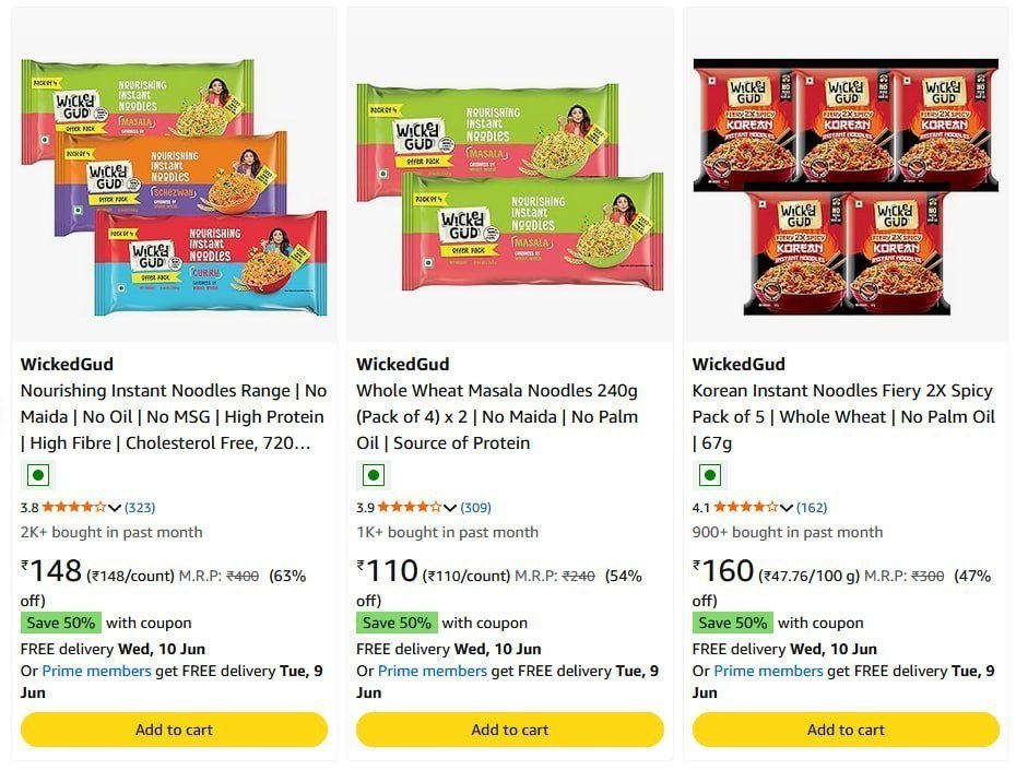 Looooot 50 Coupon Wickedgud Noodles 55 Starting From Rs 101 Amazon