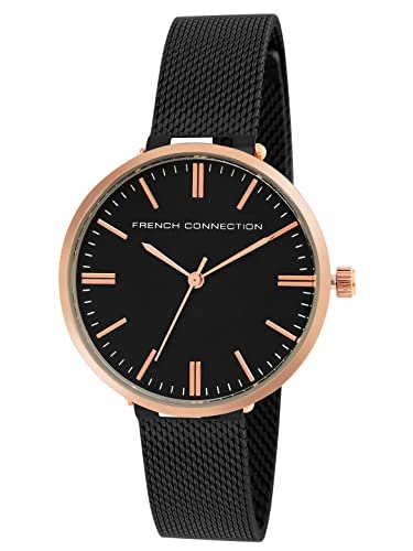 French Connection Stainless Steel Analog Black Dia