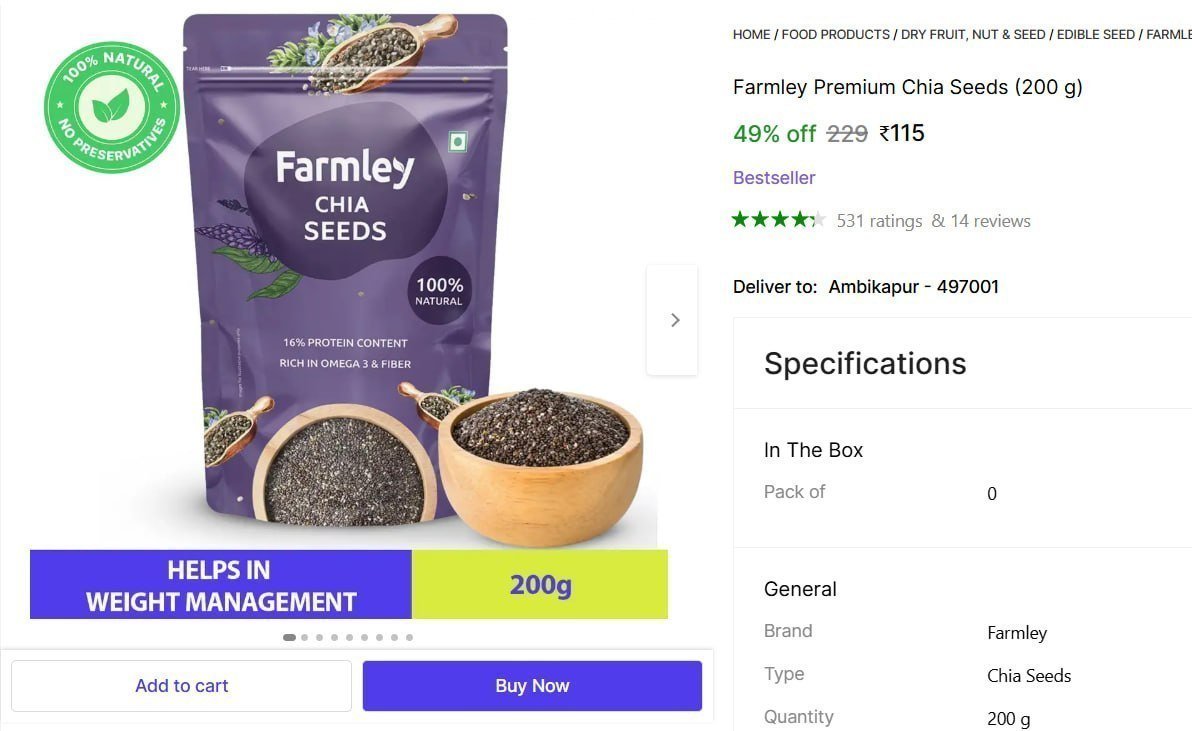 Farmley Premium Chia Seeds (200 G) 115