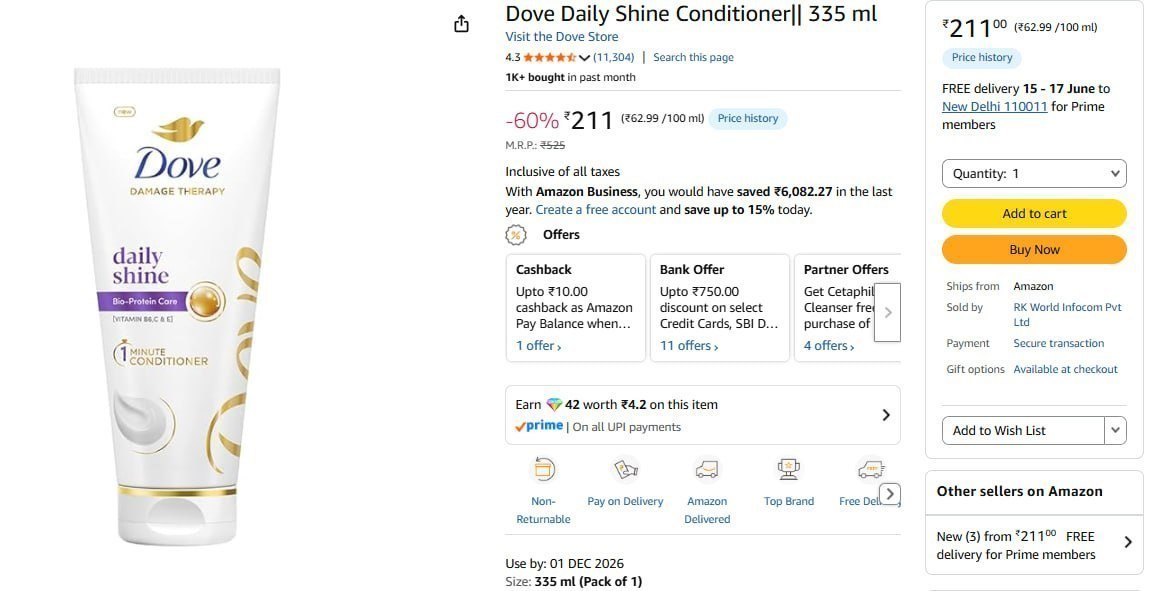 Dove Daily Shine Conditioner 335 Ml 211