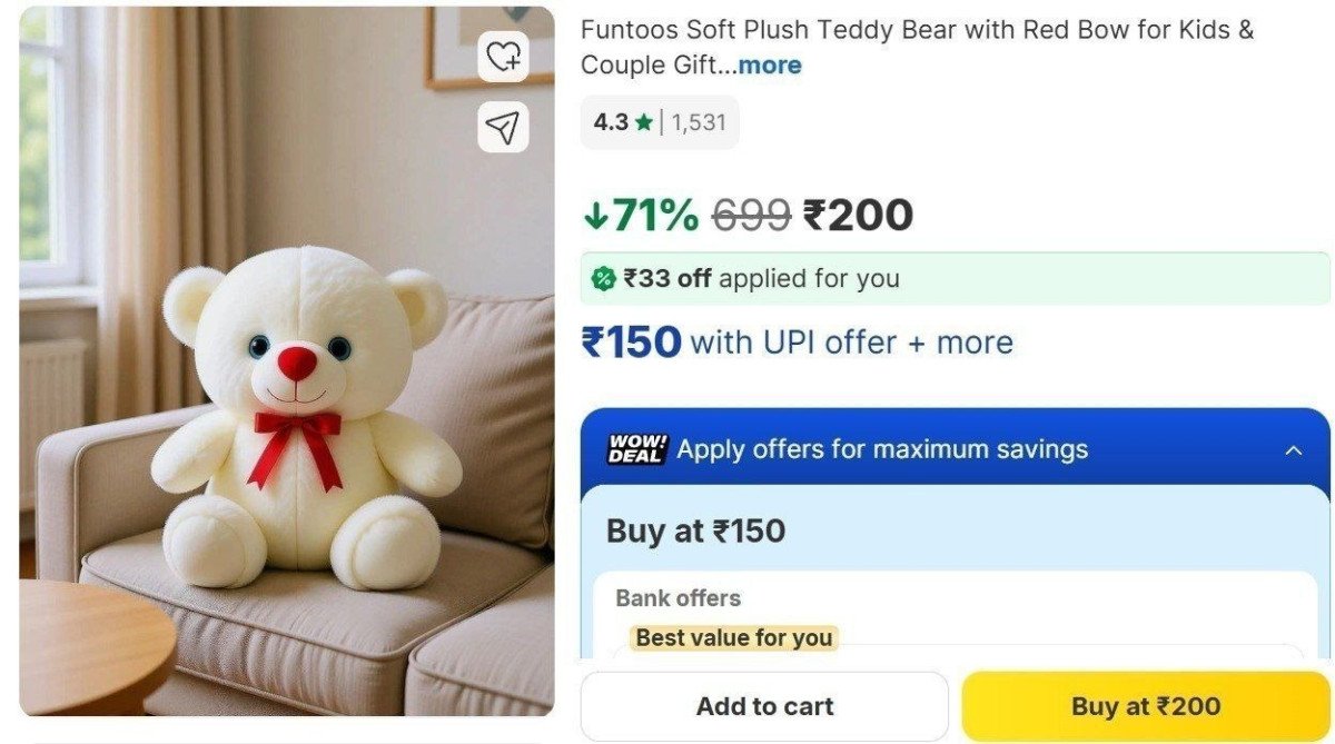 Funtoos White Soft Teddy Bear 200