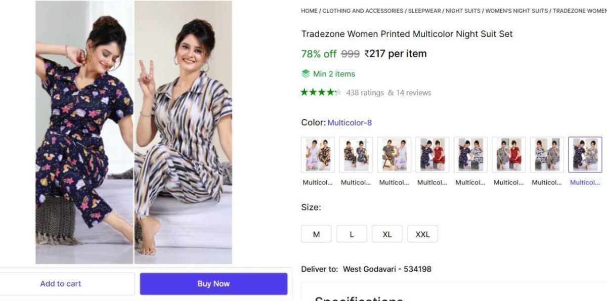 Women Printed Night Suit Set 217min 2 Buy