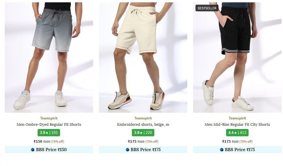 Loooootteam Spirit Shorts 3 4ths 50 Starting From Rs 250 Ajio