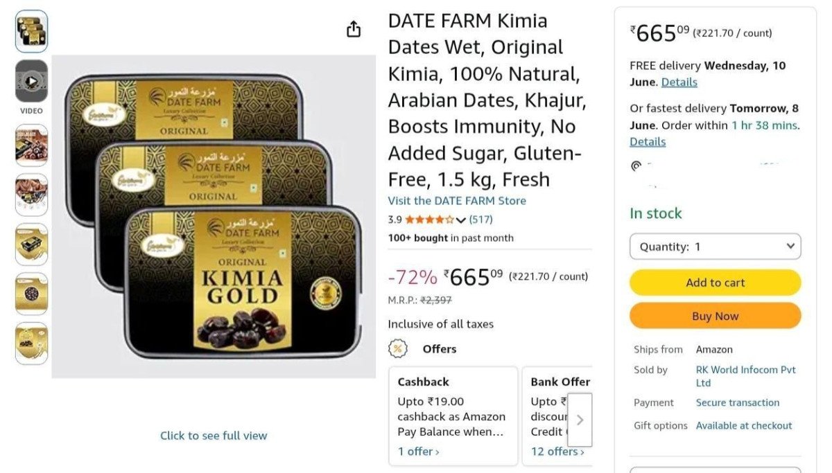 Loottt Fasttt Premium Kimia Dates (500gm 3) Total 