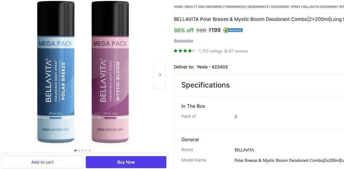 Bellavita Perfume (pack Of 2) 199
