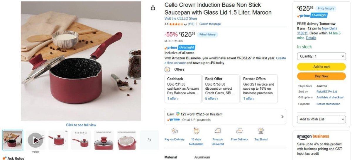 Cello Non Stick Saucepan With Glass Lid 1 5ltr 625larah By Borosil Dinner S