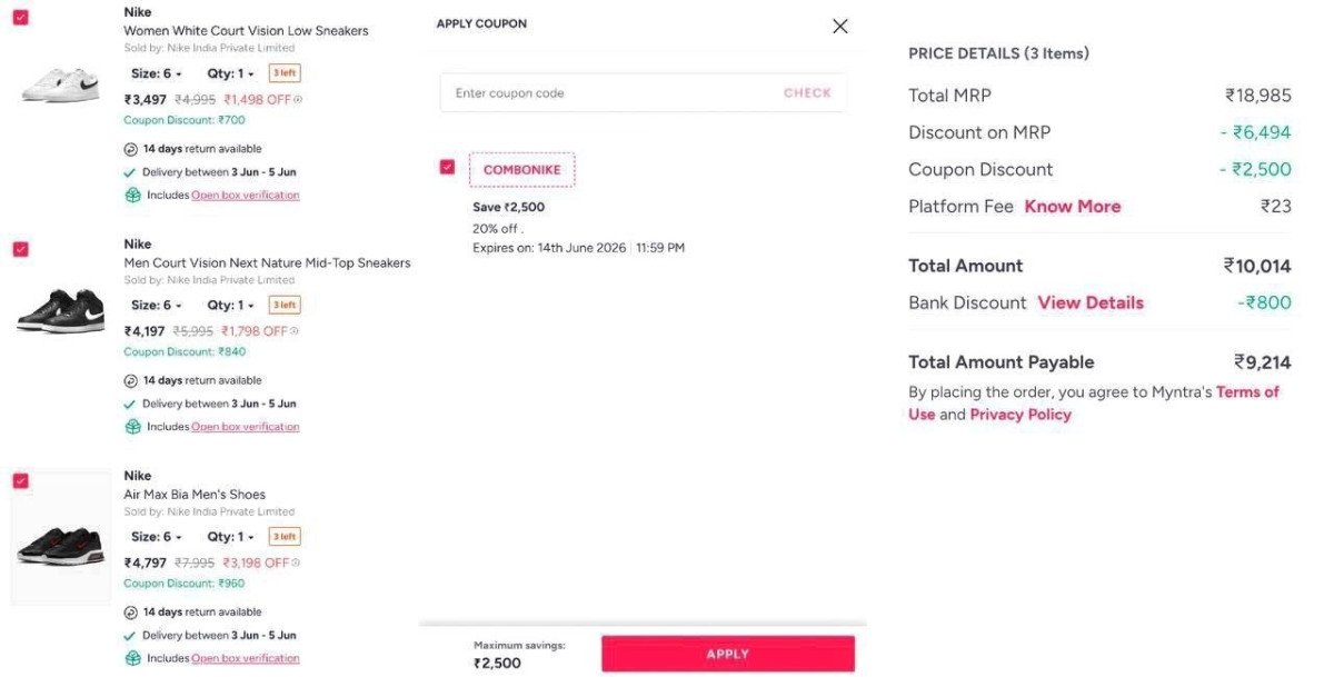 Myntra Loot 50 On Nike Extra 20 10 With Hdfc Cc Ma