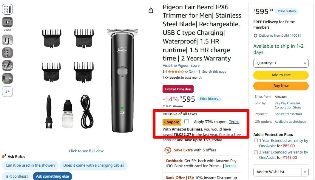 Pigeon Beard Ipx6 Trimmer 398 Apply 33 Coupon