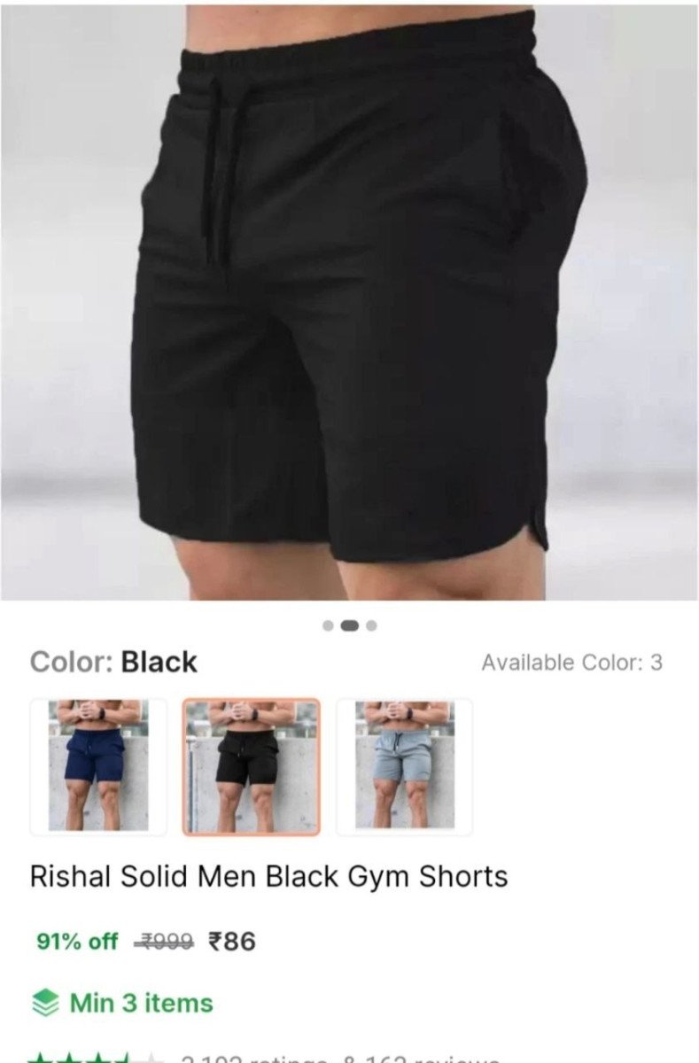 Men Gym Shorts 86 Min Qnty 3