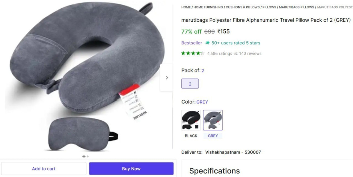 Travel Neck Pillow Set Of 2 155