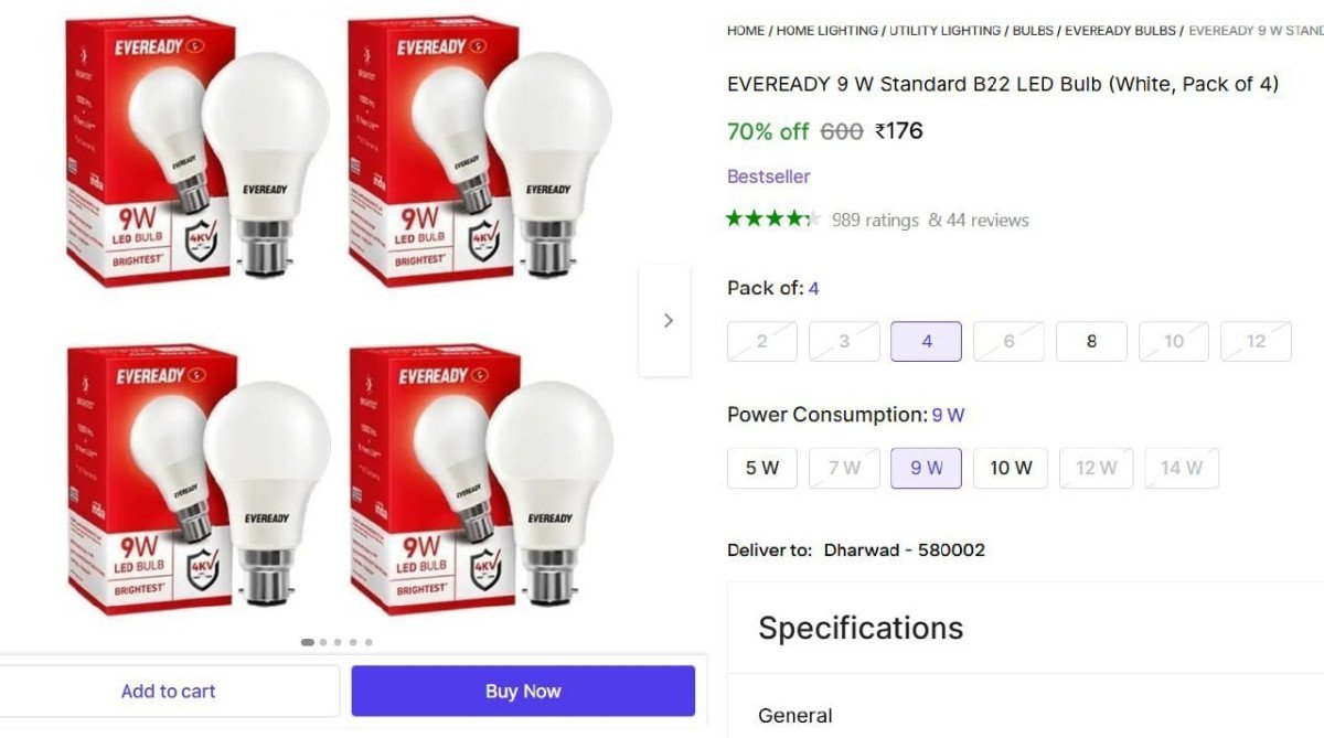 Pcs Eveready 9 W Led Bulb 176