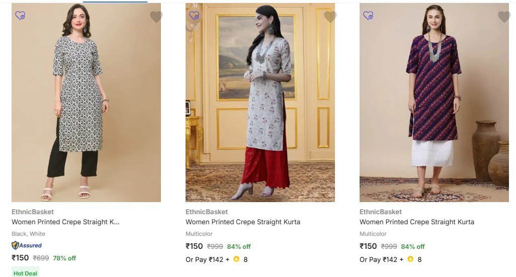 Flipkart 84 On Ethnicbasket Women S Kurtas Starting From 150link