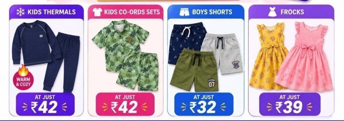Shopsy Loot 89 On Kids Clothings Boys Shorts From 32 Frocks From 39 - Kids Thermals From 42 Kids Co-ords Sets From 42 - Goodealz
