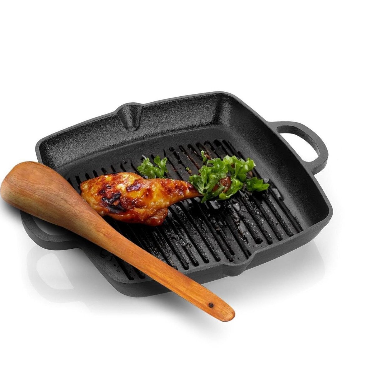 099lifelong Cast Iron Grill Pan 260mm With Wooden 