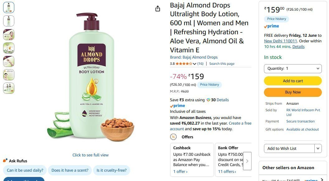 Bajaj Almond Body Lotion 600 Ml 159