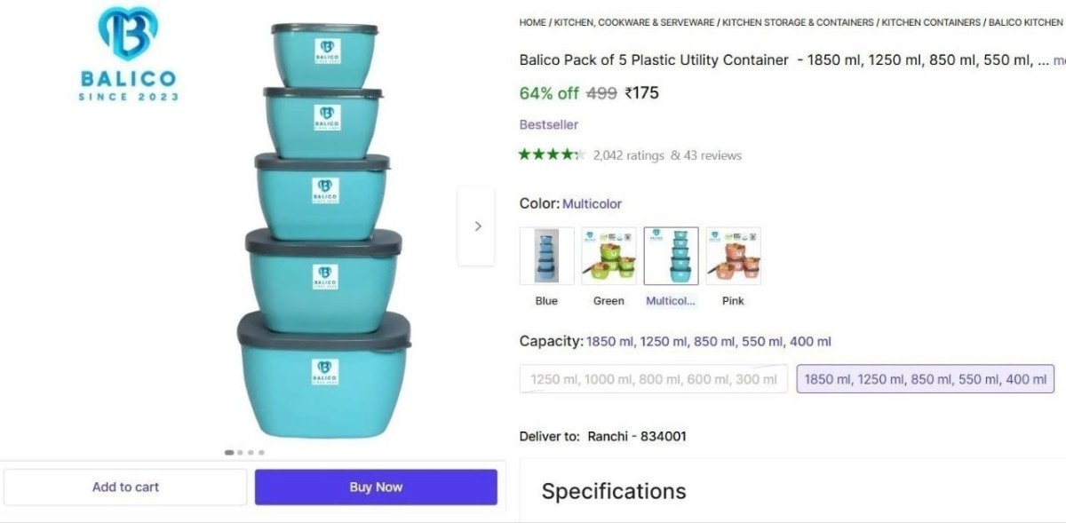 Pack Of 5 Utility Container 175