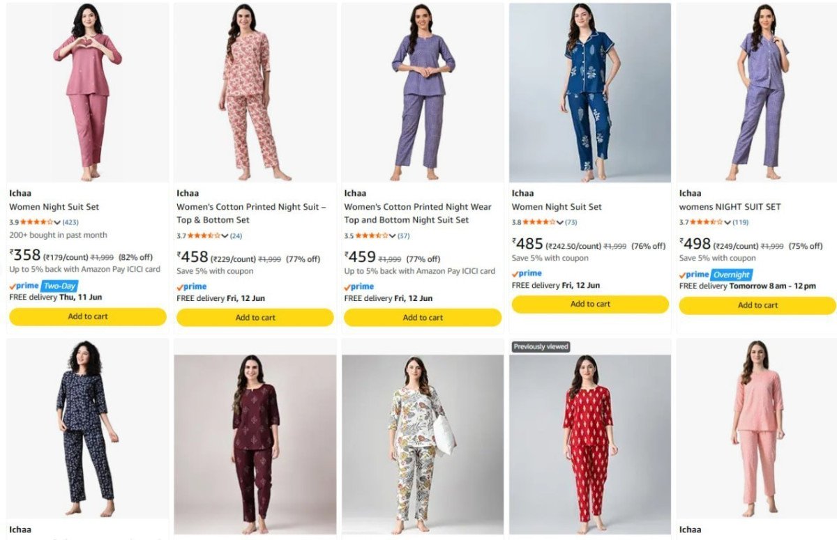 82 On Ichaa Women Night Suit Set