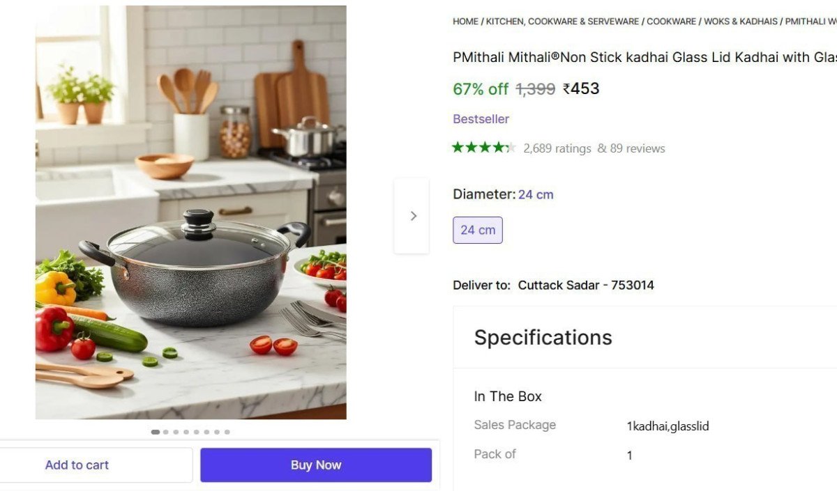Non Stick Kadhai With Glass Lid 453