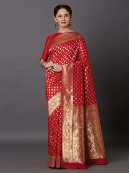 Mitera Red Woven Design Kanjeevaram Saree 599