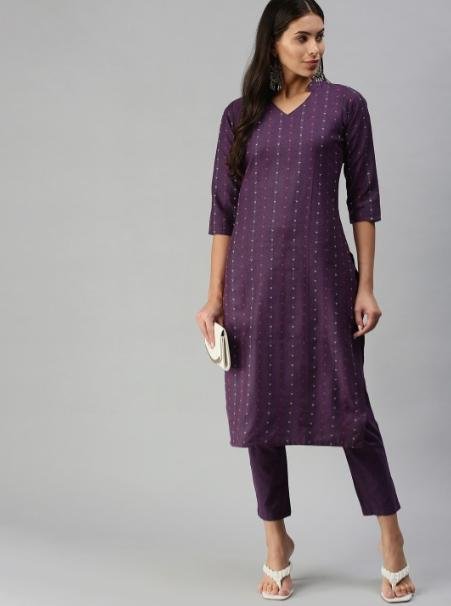 Kalini Women Violet Pure Cotton Kurta With Trouser