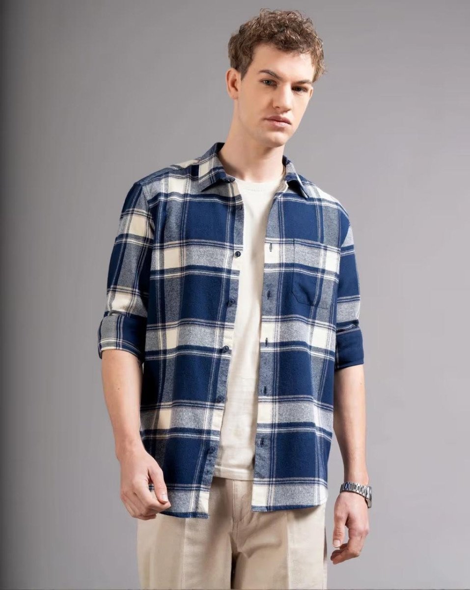British Club Men Flannel Checked Slim Fit Cotton S