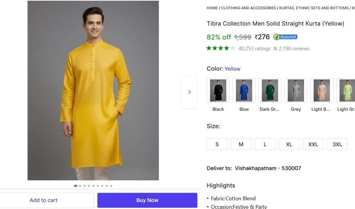 Men Cotton Blend Kurta 276 14 Colors Available