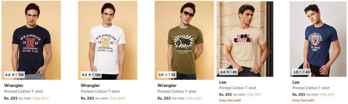 Myntra 80 On Branded Tshirts Wrangler Lee
