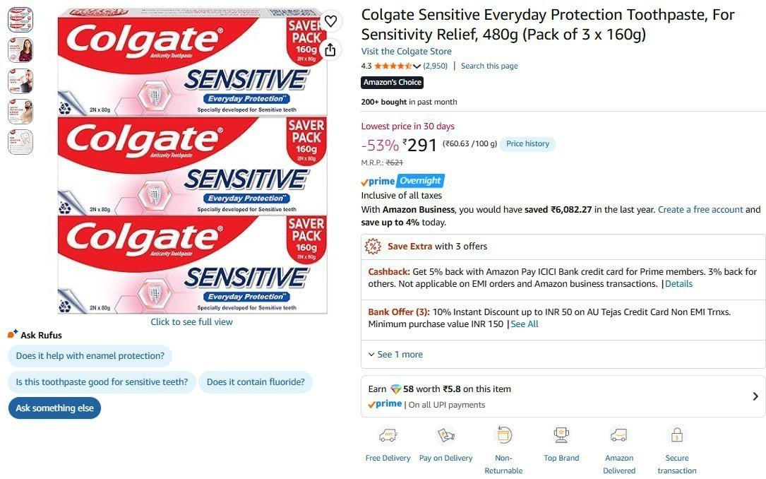 Colgate Sensitive Toothpaste (pack Of 3 X 160g) 29
