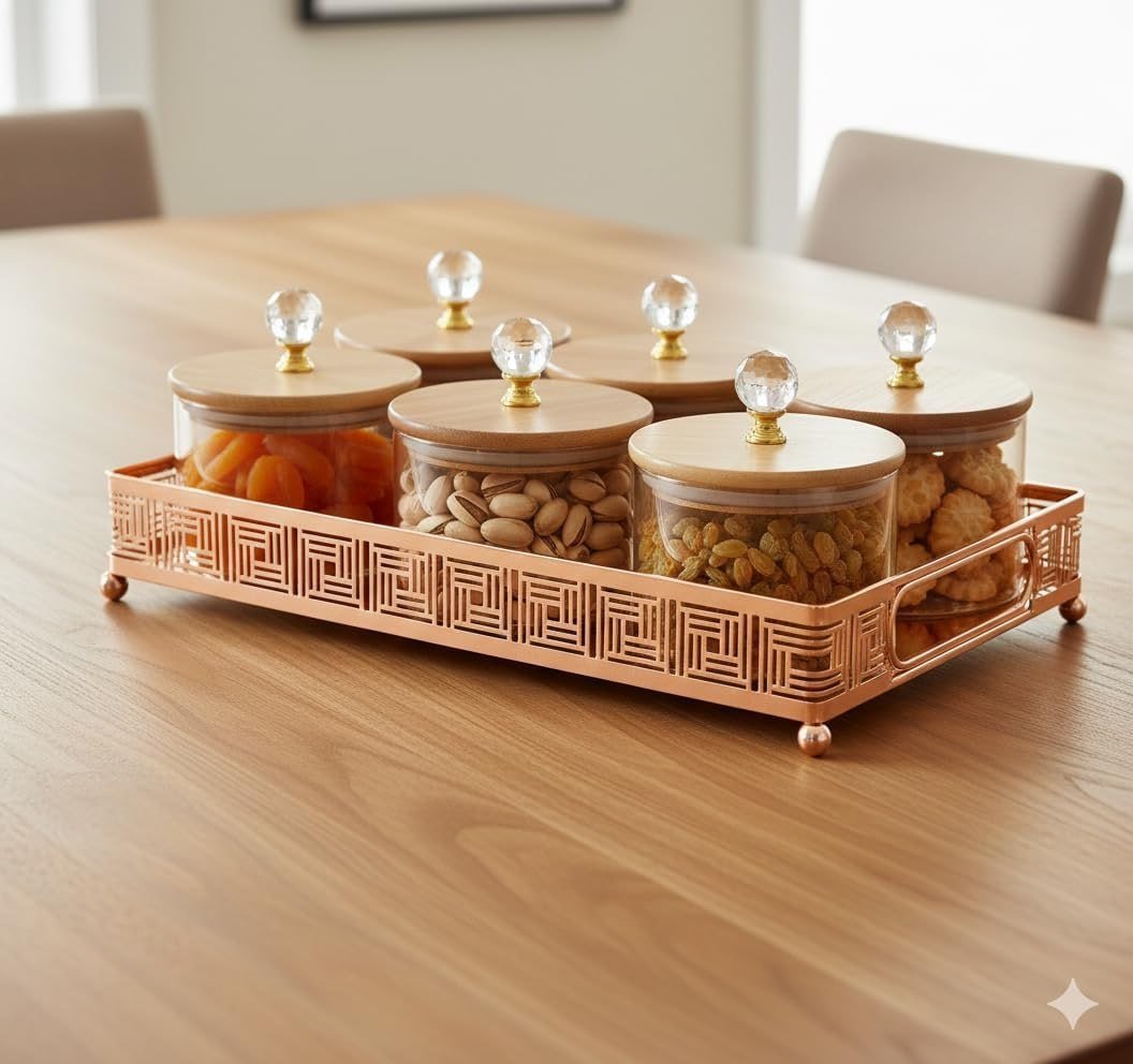 Diwali Serving Dry Fruit Tray 6 Pcs Glass Containe