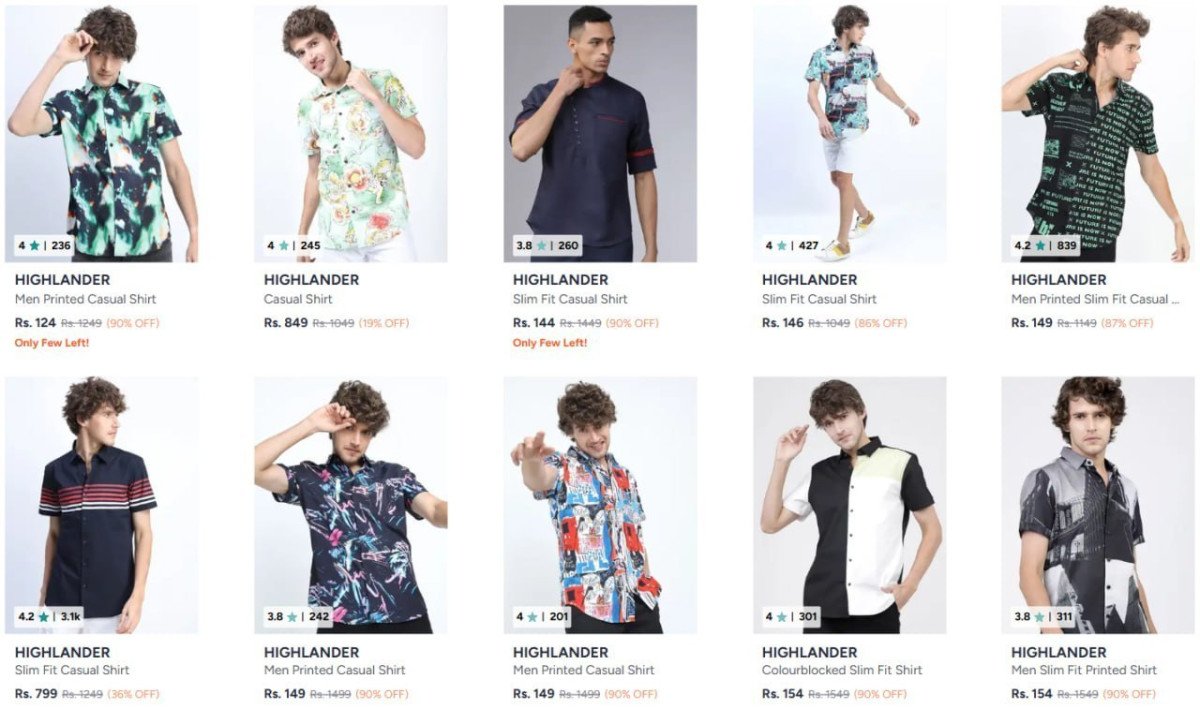 90 On Highlander Men Clothing Shirts Tshirts Trous