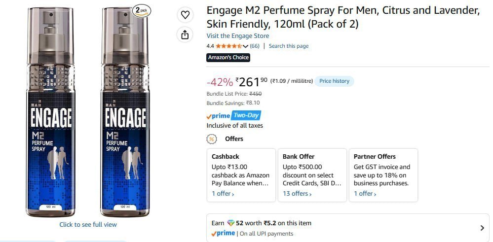 Engage M2 Perfume Spray (120ml X 2) 261