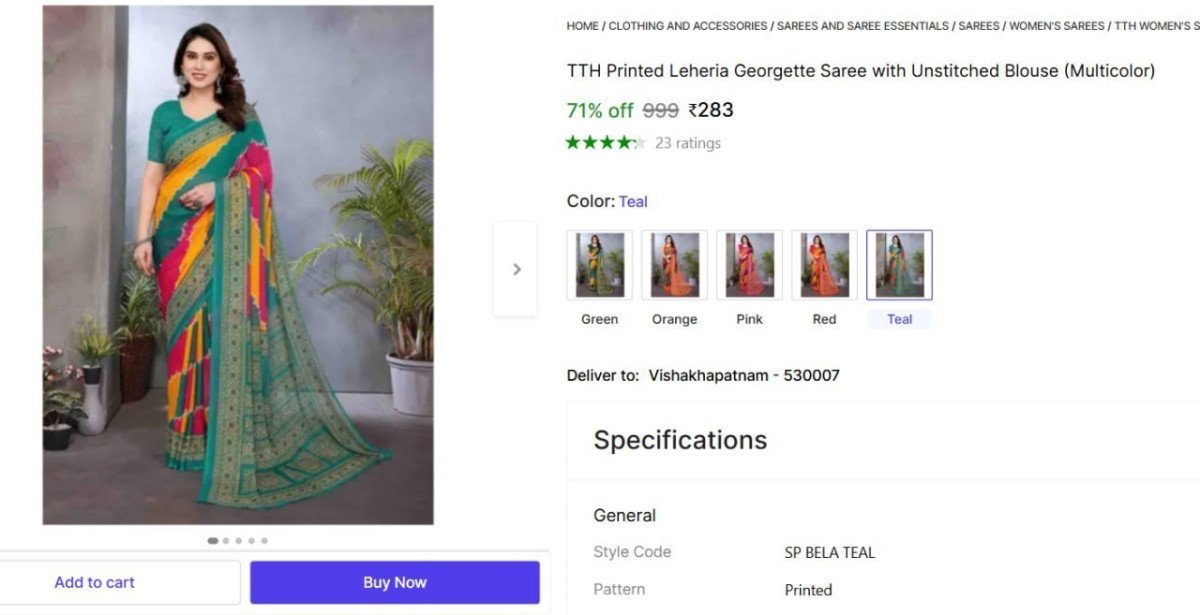Women Georgette Saree 283 5 Colors Available