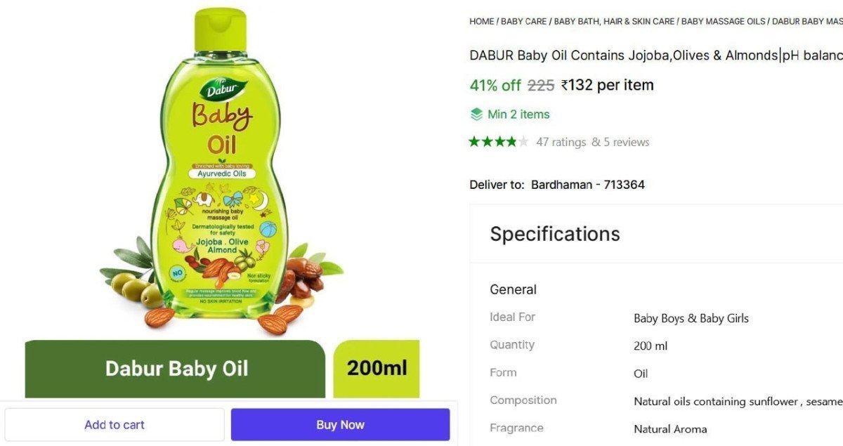 Dabur Baby Oil (200 Ml) 132 Min Buy - 2