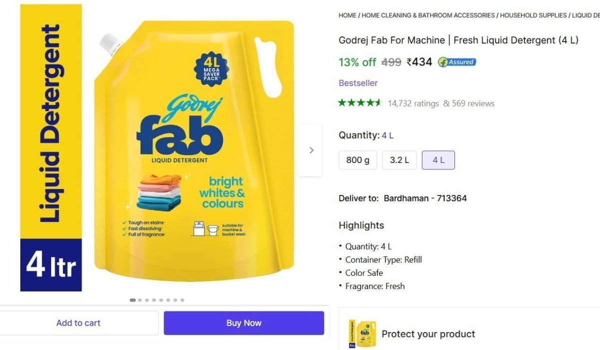 Godrej Fab For Machine Fresh Liquid Detergent