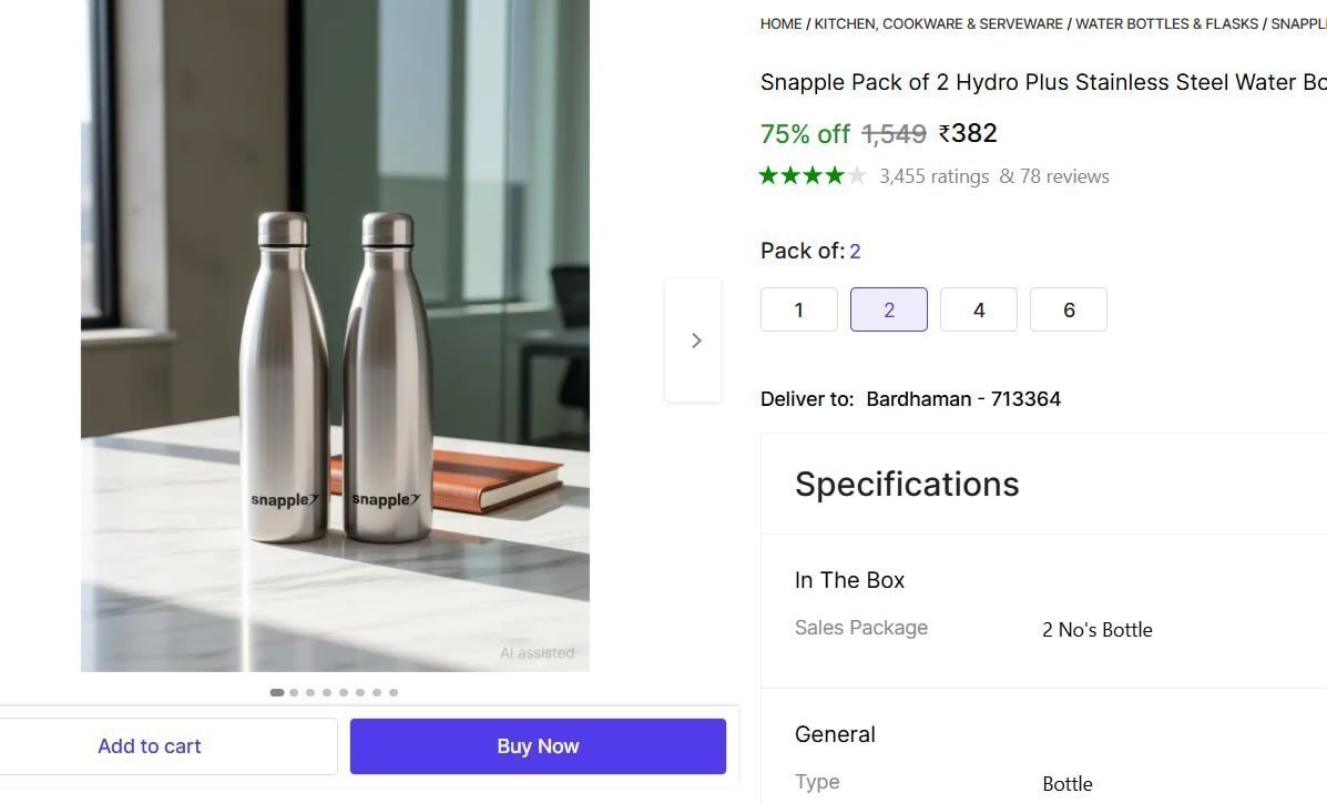 Pack Of 2 Hydro Plus Stainless Steel Water Bottle 