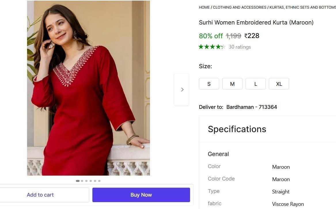 Women Embroidered Kurta (maroon) 228
