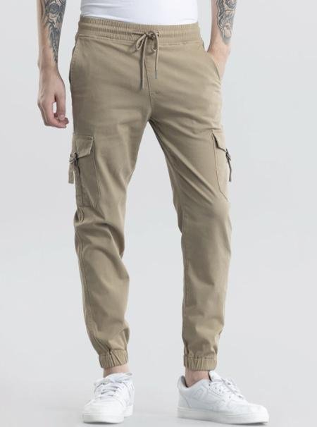 Snitch Men Slim Fit Khaki Cargo Pants 945