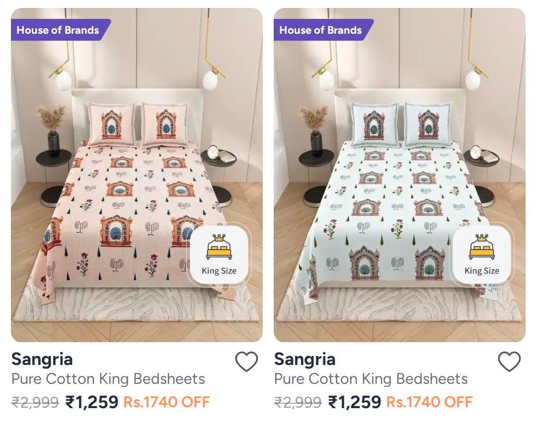 Myntra Pure Cotton Bedsheets Starting At 1259 - Ad