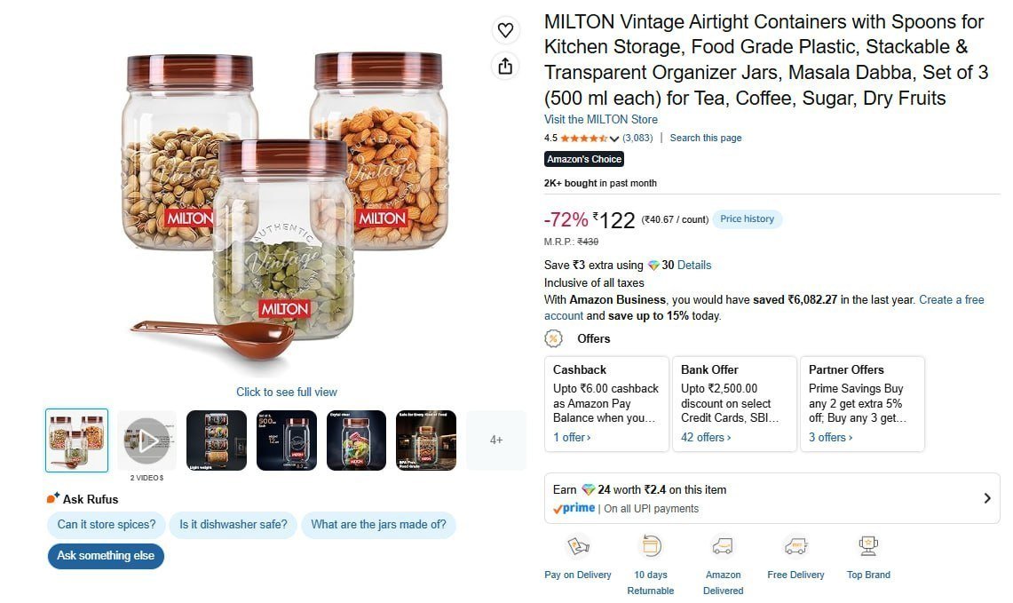 Milton Containers Set Of 3 (500 Ml Each) 122