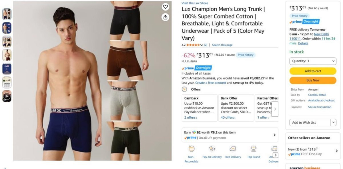 Lux Champion Men Long Trunk (pack Of 5) 313