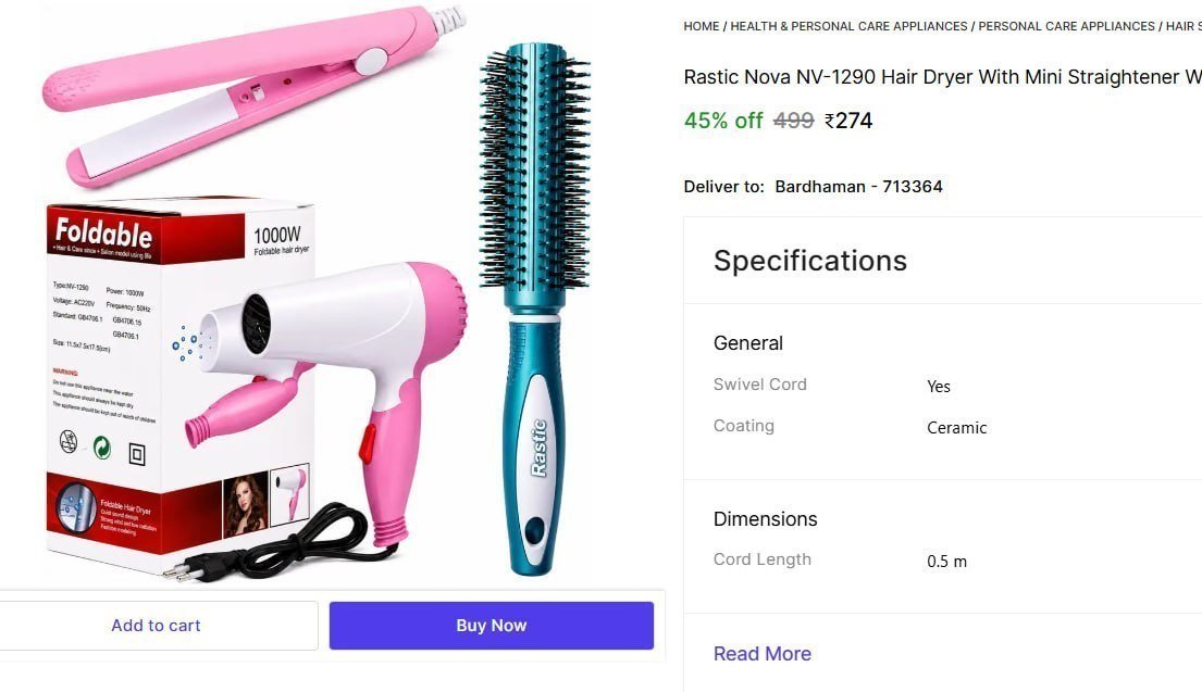 Hair Dryer With Mini Straightener With Hair Comb H
