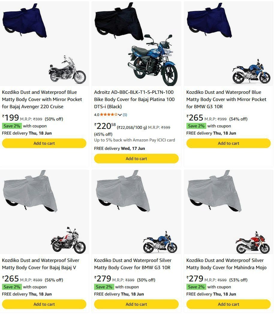 Loooootcar Bike Body Covers 89 Starting From Rs 19